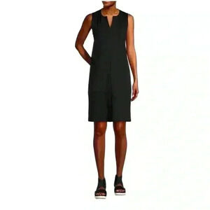 Eileen Fisher Black V-Notch Sleeveless Shift Dress Navy